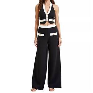 NEW BLITHE faye contrast button halter set in black